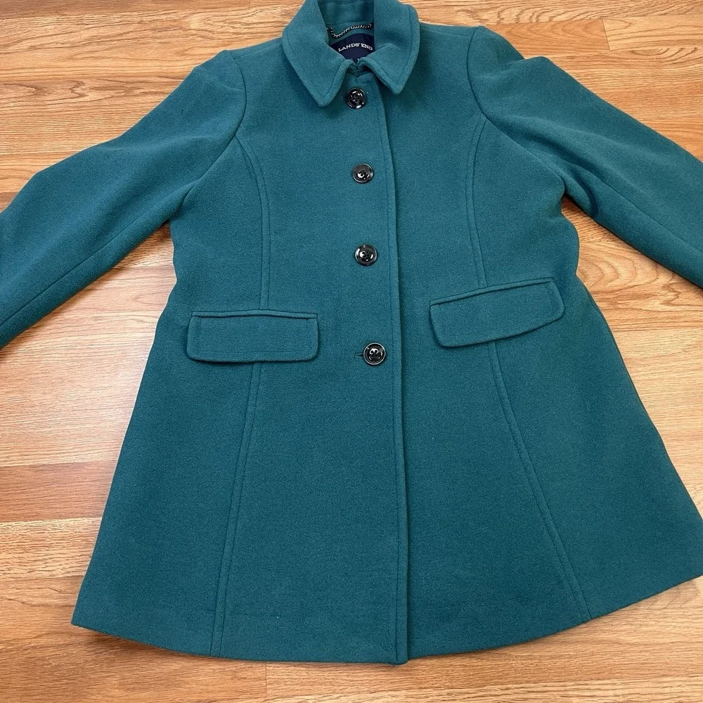 Lands' End Wool Blend Pea Coat Turquoise Women's Size 14P